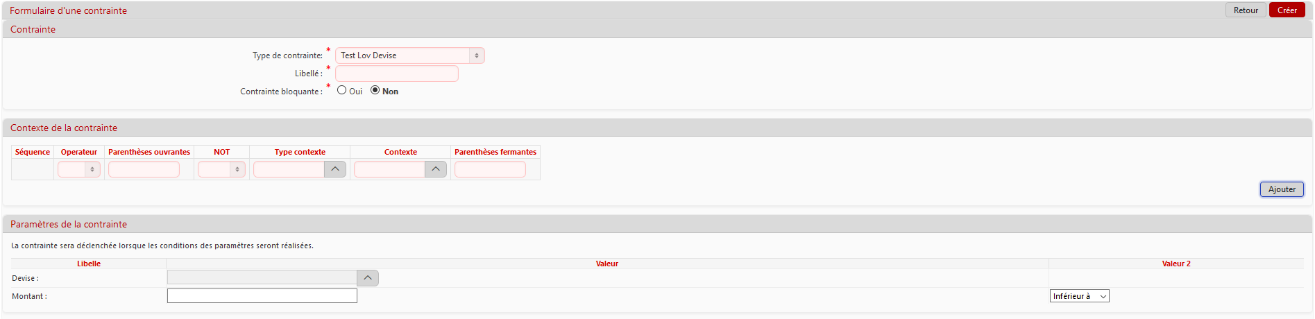 formulaire d'une contrainte