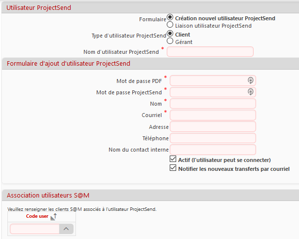 formulaire d'un utilisateur ProjectSend