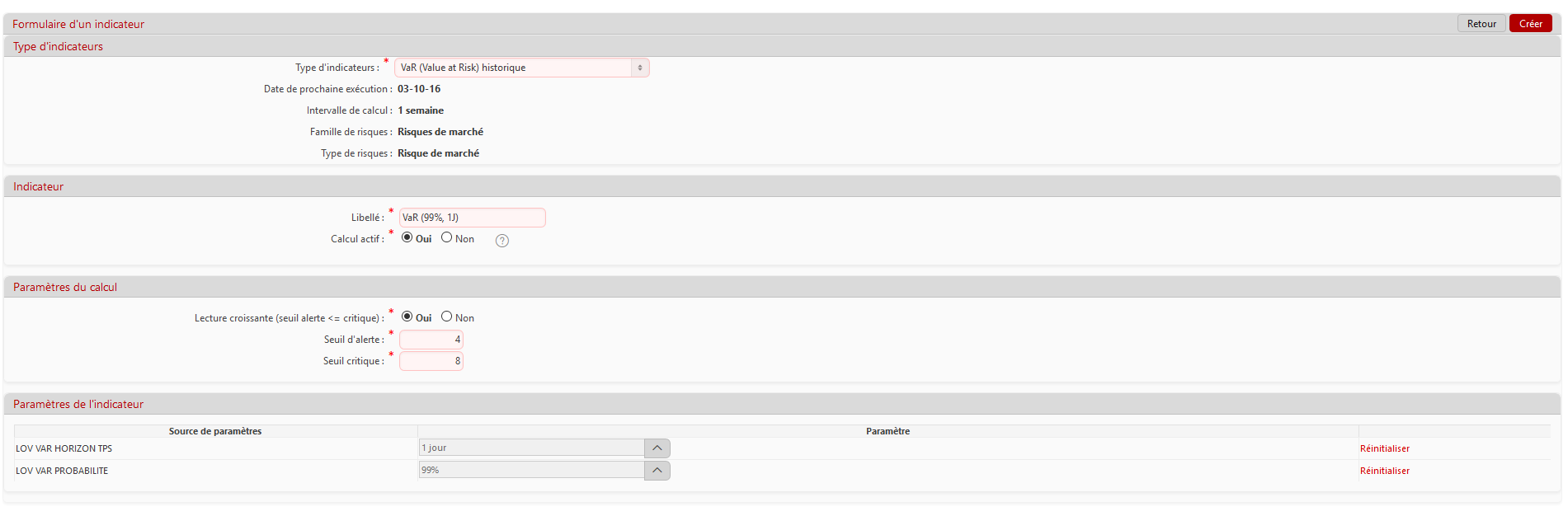 formulaire d'un indicateur