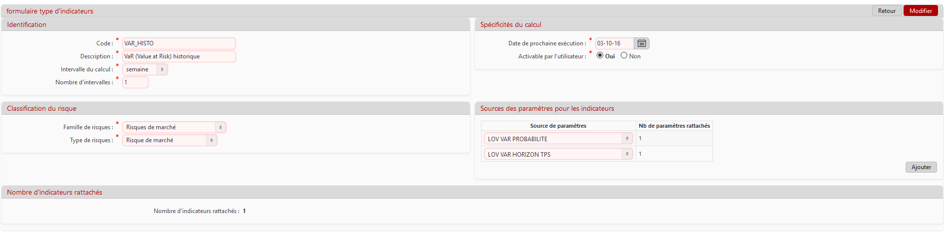 formulaire d'un type d'indicateurs
